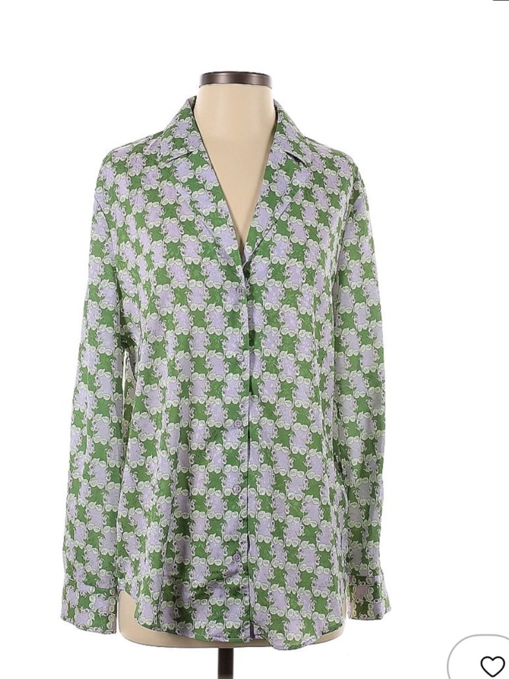 English Factory Green and Lavender Floral Button-Front Blouse